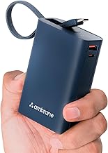 Ambrane 20000mAh Pocket Size Power Bank with Inbuilt Type-C Cable, 22.5W Fast Charging, Type-C PD & USB Output, Portable Mini Powerbank for iPhone, An
