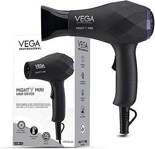 VEGA PROFESSIONAL Mighty Mini 1000W Hair Dryer for Men & Women with 2 Heat/Speed Settings and Tourmaline Technology, Black (VPVHD-05)