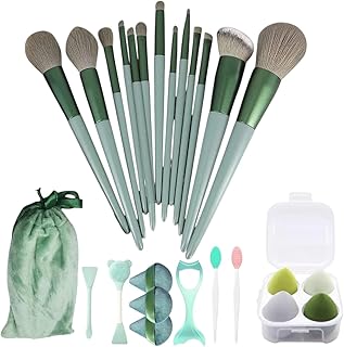 LAVENUST 24-Piece Professional Makeup Brush Set – Premium Foundation, Eyeshadow & Blending Brushes for Flawless Makeup Application (Green)