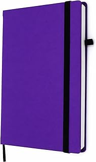Hardcover Notebook, Purple, with Elastic Band Closure and Bookmark Ribbon (Purple)
