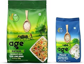 AGE Basmati Rice Value Combo Pack, 6kg (5kg + 1kg) | 5kg XXXL Biryani + 1kg 20mm Pulav | Naturally Aged for Superior Aroma & Non-Sticky Texture | Prem