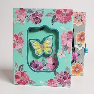 Butterfly Diary with Lock & Key | Flower Printed Password Lock Diary Box | Spiral Notebook for Kids, Girls & Adults | Cute Secret Journal Gift Set (Ra