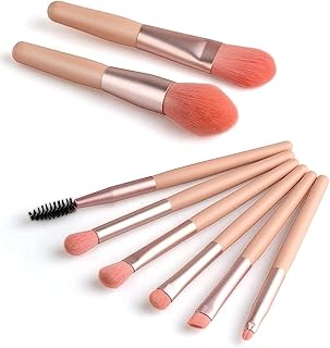 Foundation Brush Blush, Eye shadow, Eyelash, Lip and Brow, Portable Mini Make Up Brushes, 8Pcs Natural Bamboo Professional Blending Brush Tool Cosmeti