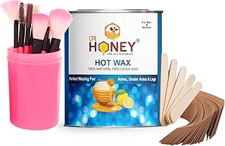 DR HONEY hair removal hot wax 600 gram and Makeup Brushes Set Tool Pro Foundation Blending Blush Eyeliner Face Powder Brush Kit (pack of 12) pink colo