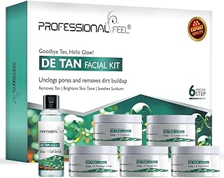 Professional Feel De-Tan Facial Kit, D-Tan Facial Kit, Gel Scrub + Cleanser + Cream Scrub + Massage Cream + Facial Gel + Face Pack (Set of 6) 300 gm