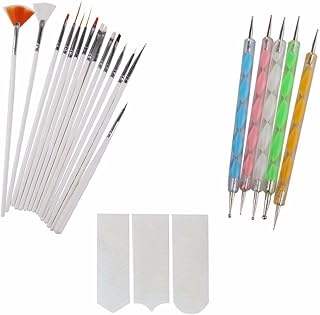 FOK Nail Art Combo 15pc Nail Brush Set,5pc Nail Pen Set And A French Manicure Nail Art Tip Sticker