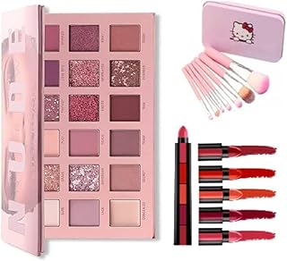 Frippe 5 in 1 Nude Matte Lipstick With Nude Eye Shadow Gold Kit & Brushes For Women | Nude Lipstick | Lipsticks Set For Women | Makeup Kit Combo For W