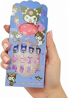 Apeak Kids Stick-On Nails – 12 Pcs Multi-Color Cartoon Press-On Fake Nails for Girls | Pre-Glued Artificial Nail Tips | Safe & Fun DIY Nail Art Decora
