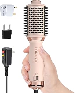 Longyu - Dual Voltage Travel Hair Dryer Brush, Mini Hot Air Dryer, Round Blow Brush, Volumizing Tools, 110/240V US/EU/UK Plug for Travel