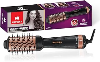 Havells HD4081 Professional Volumizer Hair Dryer, KeraNourish Ceramic Coating Brush Head, 1200 Watts, Ionic Care, Nylon Bristles,Cool Tip with Stand S