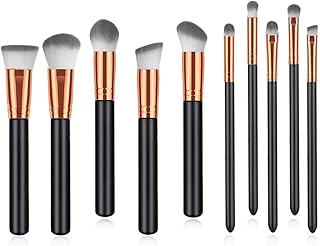 Adbeni 10 Pieces Makeup Brush Set Professional Foundation Concealer Blending Blush Liquid Powder Cosmetics Brushes Tools (Pack of 10,Black