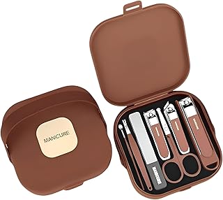 Professional Manicure Pedicure Kit with Glass Nail File | Stainless Steel Nail Clippers, Cuticle Trimmer, Scissors & Grooming Tools | Travel Friendly