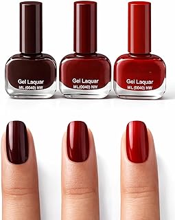 Gel Nail Paint Set of 3 for Women | Nail Polish Combo – Cherry Red, Classic Red & Cabernet | Glossy Gel Finish, Long Lasting Chip Free Nail Polish (6m
