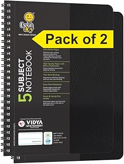 Overjoy A5 5 Subject Notebook | 70 gsm Paper | Single Ruled | Pages - 300 | Count - 2 | 14.8 x 21 CM | Spira Binding | Versatile for School, Home & Of