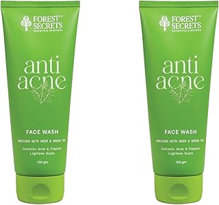Anti-Pimple & Brightening Face Wash | Neem & Green Tea | Anti-Acne Daily Cleanser | Reduces Pimples & Oiliness | Pack of 2 | 100g Each