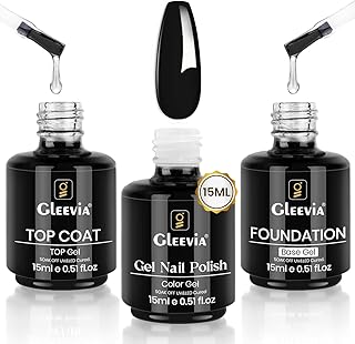 3Pcs 15ml Pure Black Jelly Gel Polish with No Wipe Glossy Top Coat and Base Coat Combo Set Manicure Salon DIY Gel Nail Art Design Decoration Gift for