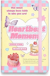 A5 Cute Aesthetic Hardcover Notebook Diary with Elastic Band Closure | Ruled Writing Journal for Students, Office & Journaling | Pastel Retro Design G