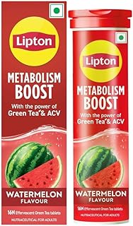 Lipton Metabolism Boost with 150mg Green Tea Catechins and 50mg ACV (Apple Cider Vinegar) | For Weight Loss & Fat Burn | Zero Calories | 16N Effervesc
