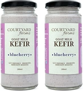 Courtyard Farms Goat Milk Kefir Blueberry Ready to Drink I Probiotic I Excellent for Gut Health I Glass packaging I (Pack of 2 X 200ml)