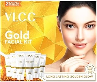VLCC Gold Facial Kit, Bright & Glowing Skin - 60g | Pamper your Skin for a Luminous Glow | Parlour Glow with 24K Gold Bhasma, Rose Extracts, Turmeric