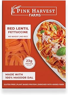 Pink Harvest Farms Red Lentil Fettuccine Pasta | No Rice - No Maida | Vegan | Gluten Free | High Protein | Keto | 200gm Pack (Pack of 1)
