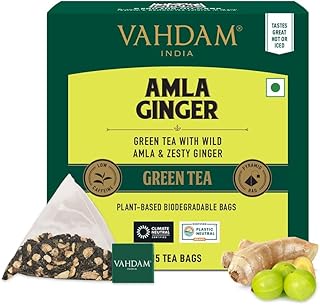 VAHDAM Amla Ginger Tea - 15 Green Tea Bags | Vitamin C Fortified Digestive Health Drink | High Nutrition Pratapgarh Amla Variety | Herbal Tea for Immu