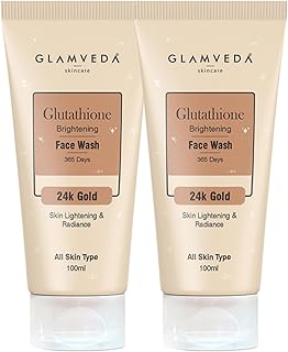 Glamveda Glutathione 24K Gold Face Wash (Pack of 2, 100ml) Skin Brightening & Lightening | Vitamin C Radiant Glowing Cleanser | Facewash for Men & Wom