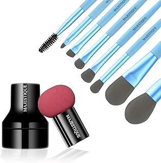 Majestique 8-Piece Makeup Brush Set with Mushroom Sponge Beauty Blender, Mini Makeup Brush Tools - Ideal for Foundation, Concealer, Blush, Contouring