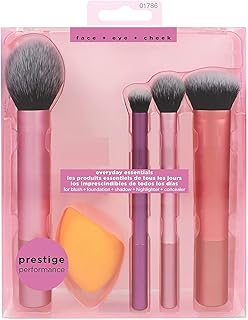 5 Pcs Makeup Brush Set with Beauty Blender Sponge Professional Face Eye Cheek Cosmetic Brush Kit for Foundation Blush Concealer Powder Eyeshadow Soft