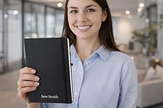 Custom Name A5 Notebook, Premium Hard Cover Diary with Elastic Closure, Black Personalized Journal for Office and Gifting