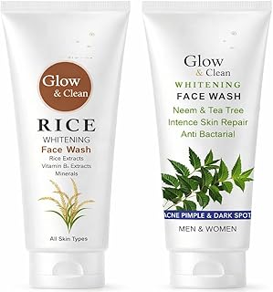 Glow & Clean Rice Whitening Face Wash & Neem Tea Tree Whitening Face Wash, All Skin Types, Men & Women (pack of 2)