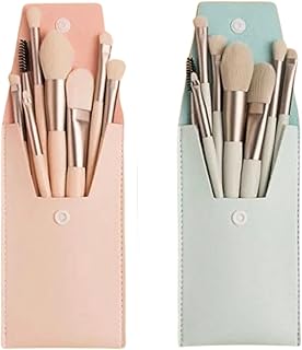 Brushes with Pouch, 8PCS Professional Makeup Brush Set, Travel Size Cosmetic Brushes Kit for Face Foundation Blush Eye Shadow, Wooden Handle Soft Bris