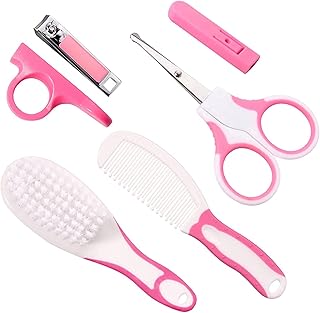 Beauty New Born Baby Grooming Kit Best Manicure & Care Essentials Combo Set of Hair Brush & Comb, Nail Clipper and Scissor - Pink