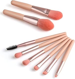 8Pcs Mini Makeup Brushes Set | Foundation, Blush, Eyeshadow, Eyeliner, Brow & Lip | Natural Bamboo Handle Portable Cosmetic Brush Kit | Travel-Friendl