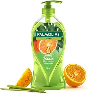 Palmolive Aroma Morning Tonic Body Wash, Gel Based Shower Gel with 100% Natural Citrus Essential Oil & Lemongrass Extracts - pH Balanced, No Parabens,