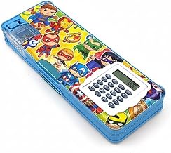 YBN Superhero Multi-Function Pencil Box for Kids with Built-in Calculator | Large Capacity Cartoon Design | Magnetic Lock | Dual Compartment School St