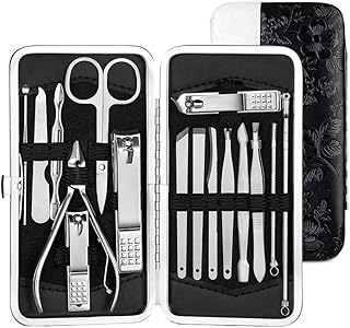 Leticia Manicure Set 16pc Professional pedicure manicure kit Leticia Stainless steel Nail clippers Grooming Kit With lightweight and beautiful Travel