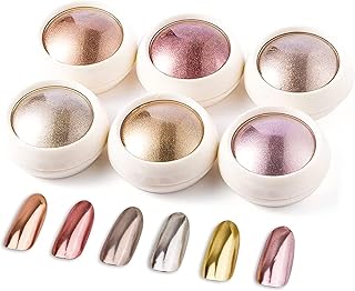 NAILWIND 6 Colors Chrome Nail Powder Set,Metallic Mirror Effect Nail Art Powder,Holographic Pigment Glitter Dust for Gel Polish Manicure Decoration wi