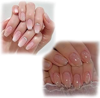2 Boxes 48 Pieces Press On Nails, Pink Jelly Gel Fake Nails With Glitter, Nail Extensions For Women, Elegant Stick On Nails For Girls, Nail Polish Set