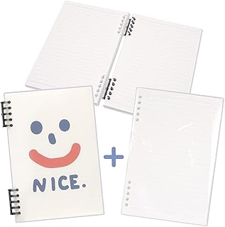 Spiral Notebook, Refillable Notebook and B5 Filler Paper Set Total 120 Sheets, Notebooks College Ruled with 2 Binder Dividers Transparent Smile Covers