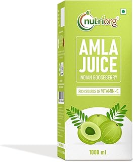 Nutriorg Natural Amla Juice 1 Ltr | Pure, Cold pressed & Pulp Extracted | No added sugar | Rich in Vitamin C | Beneficial for a Healthy Hair & Skin