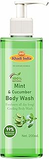 Khadi Herbal Mint & Cucumber Body Wash – 100% Pure & Natural Shower Gel for Soft, Refreshed Skin – Moisturizing & Cooling Formula – Unisex Bodywash wi