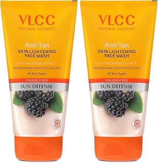 VLCC Anti-Tan Skin Lightening Face Wash – 150 ml x 2 (300 ml) | With Mulberry & Orange Peel Extract | Brightening Sunscreen with Broad Spectrum Protec