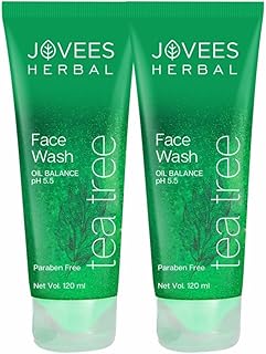 Jovees Herbal Tea Tree Face Wash for Oily & Sensitive Skin | Paraben & Alcohol-Free, Controls Oil, Prevents Breakouts, Remove Dead Skin | Gentle Clean