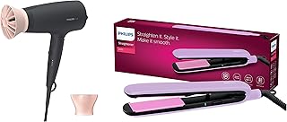 Philips Professional Hair Dryer BHD356/10 2100 Watts Thermoprotect Air Flower Advanced Ionic Care 6 Heat & Speed Settings-Black & BHS393/40 Straighten
