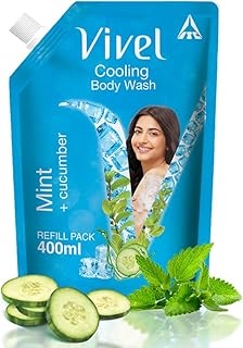 Vivel Cooling Body Wash, Mint & Cucumber Shower Gel, 400 ml Supersaver Refill Pouch, Moisturizing & Fragrant Bodywash, For Soft, Smooth & Fresh Skin,