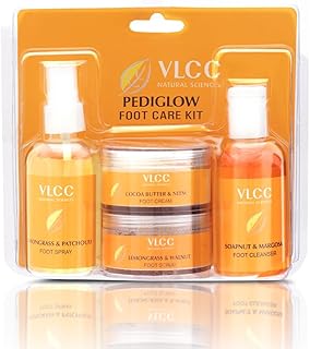 VLCC Pedi Glow Foot Care Kit - 100g + 200ml | Keeps Your Feet Clear, Soft, and Smooth | A Combo of Foot Cream, Foot Scrub, Foot Cleanser, and Foot Spr