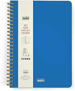 SOLO Velvet Finish Spiral Notebook | A5 Size, 160 Unruled Pages, 80 GSM | Fountain Pen Friendly Premium Journal for Sketching & Writing