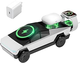 CyberDock Wireless Charging Station, 3-in-1 Rotating Wireless Charger for iPhone, AirPods & iWatch, Qi2 Certified Mag-Safe Charger with Ambient Light,