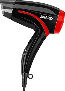 AGARO HD1177 Hair Dryer with 1000 Watts Copper Motor, 2 Speed & Temperature Settings,Foldable Handle, For both Men & Women, Black & Red